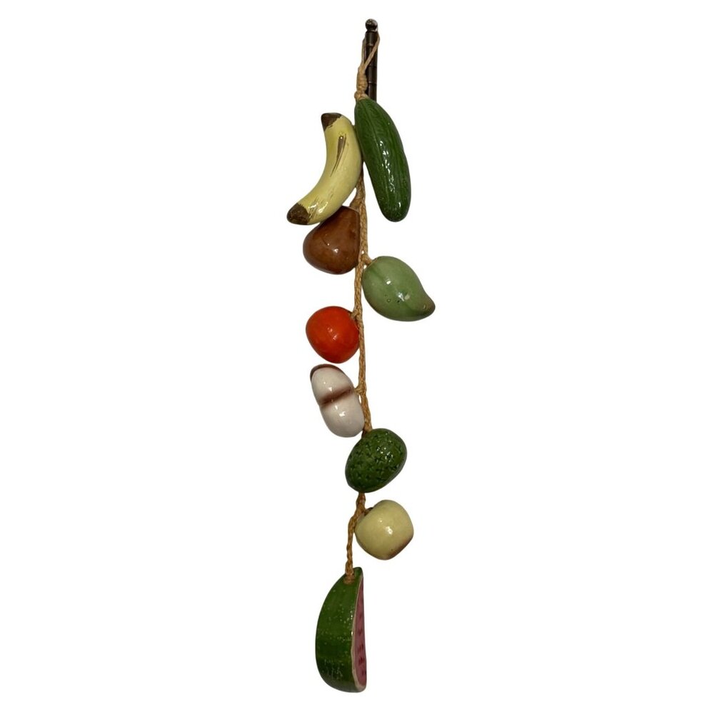 Vintage Ceramic Fruit Vegetables Garland Wall Decor Hand-Painted Farmhouse Style